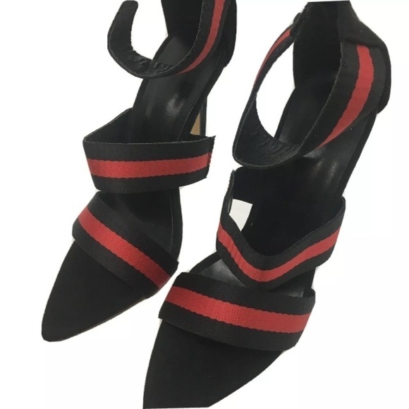 Black and Red Stiletto High Heel Pumps With Straps - Picture 1 of 6